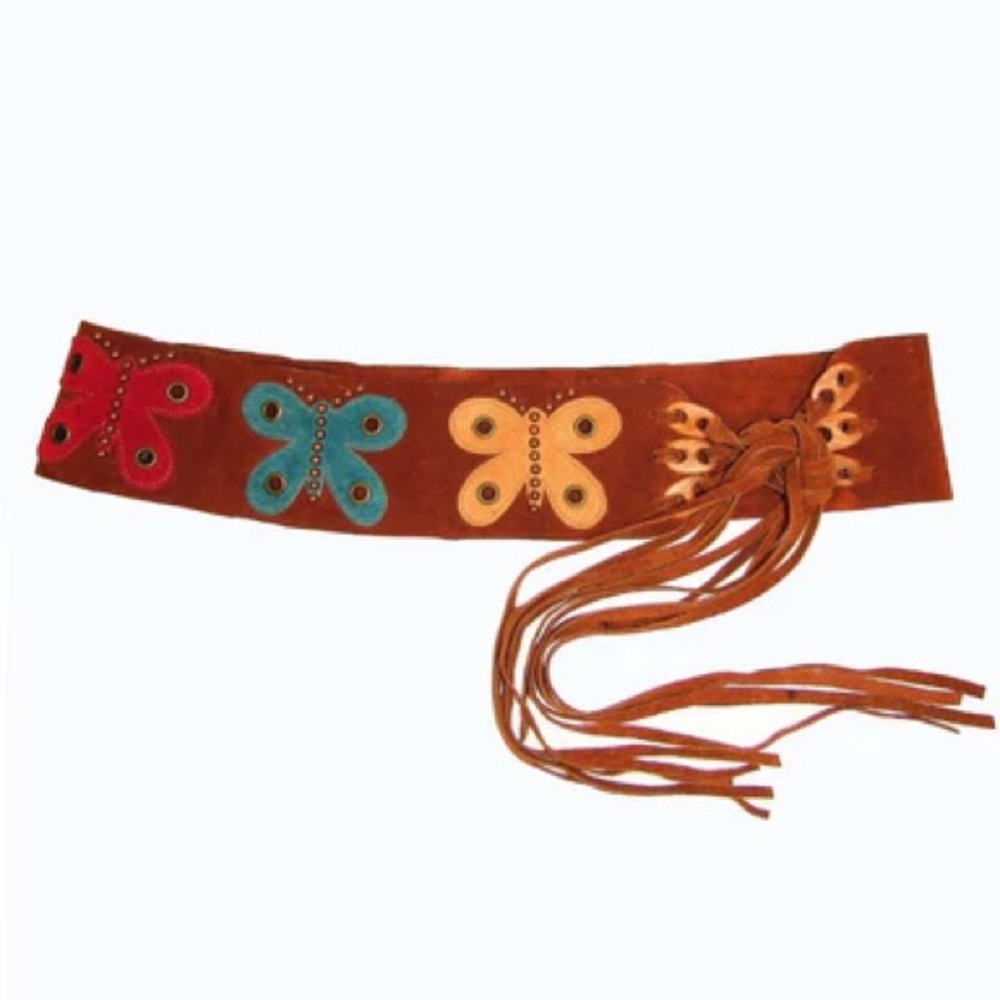 Leatherock Vintage Butterfly Tie Belt Leather Handmade Fringe